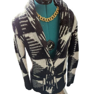 P115. I Love H81 (Forever 21) Black and White Wool Cardigan Sweater |S